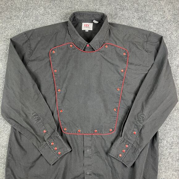 ELY Diamond Western Shirt Mens XXL Black Red Snap Front Long Sleeve Rodeo - Picture 1 of 8